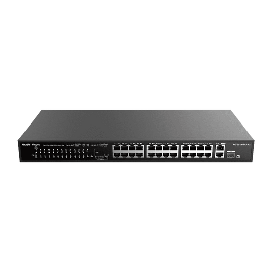 RG-ES126S-LP V2, 24-Port 10/100 Mbps with 2-Port Gigabit Rackmount PoE Switch