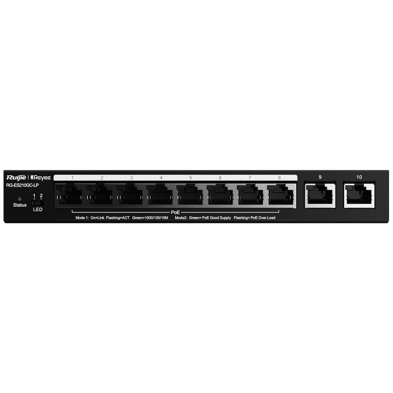 RG-ES210GC-LP, 10-Port Gigabit Smart Cloud Mananged PoE Switch