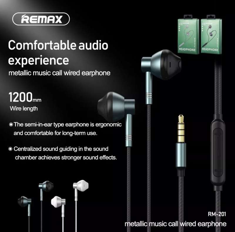 Remax RM-201 Wired Earphone- Silver