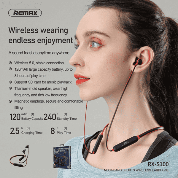 Remax RX-S100 Neck-Band Sports Wireless Earphone Support SD card