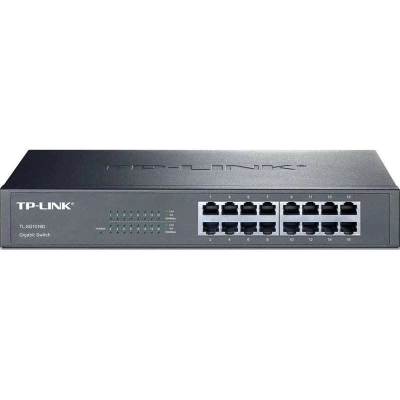 TP-LINK TL-SG1016D 10/100/1000Mbps 16-Port Ethernet Unmanaged Switch Plug and Play Metal Desktop/Rackmount & Fanless