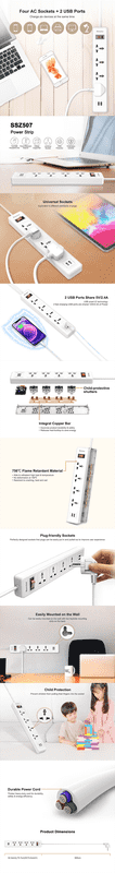 Huntkey SSZ507 4Port + 2USB Port Power Strip