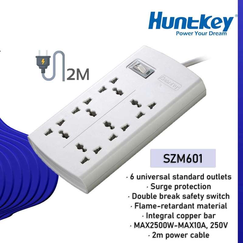 Huntkey SZM601 6 Port Power Strip, Universal Standard