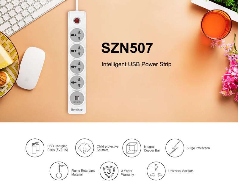 Huntkey SZN507 Power Strips, Universal Standard