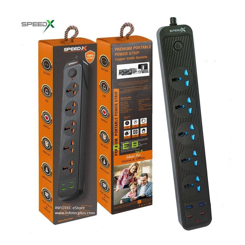 PS X4 Speed-X Premium Portable Power Strip 5socket+2usb Port+2 Type C USB