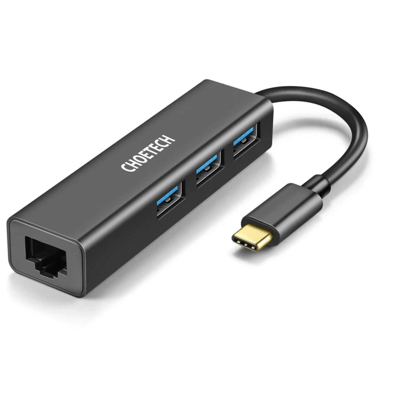Choetech HUB-U02 USB C To Ethernet Hub w/ 3 Ports USB 3.0