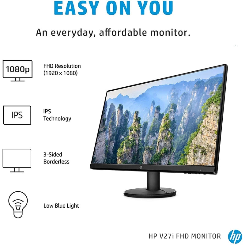 HP V27i 27" Full HD IPS Micro-Edge Design Low Blue Light HDMI & VGA - Black