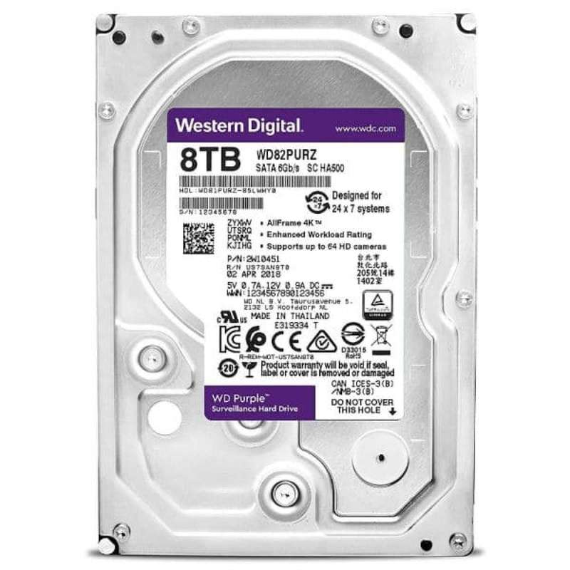 Western Digital Purple WD84PURZ 8TB 3.5 Inch SATA 5400RPM Surveillance HDD