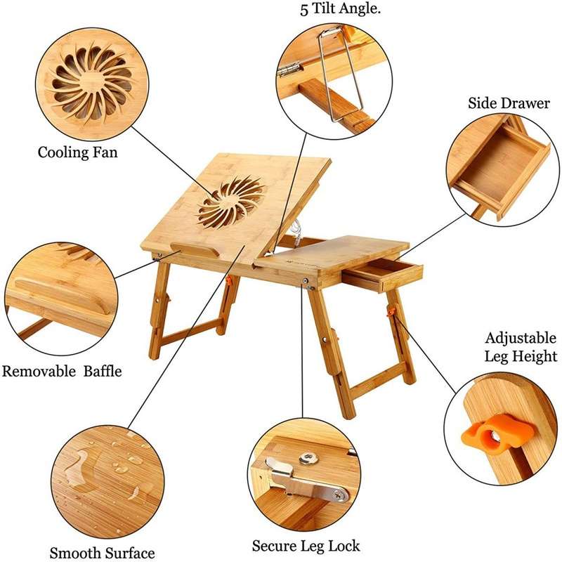 NNEWVANTE ZS-9F Portable Folding Bamboo Laptop Table