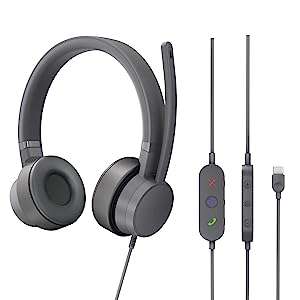 Lenovo Go USB C Active Noise Cancelling Headset Rotatable Boom Mic Certified for Microsoft Teams - Gray