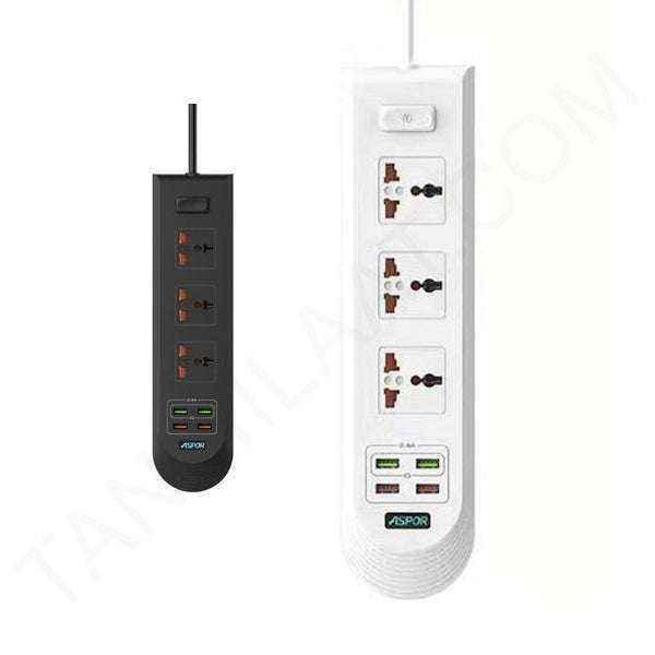 ASPOR A502 Smart Power Socket With 4 USB Ports 2.4 A Fast Charging - White