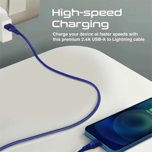 Promate USB-A to Lightning Cable High Tensile 2.4A Super-Fast USB-A to Lightning Charger 120 cm Anti-Tangle Silicone - Blue