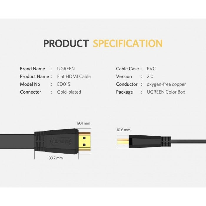 Ugreen HDMI 2.0 Flat Cable 3M - 50820