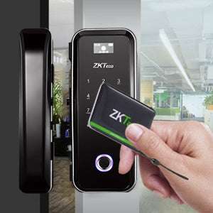 BATTERY WIFI GLAS Fingerprint · IC Card · Password Hybrid Verification Glass Door Lock
