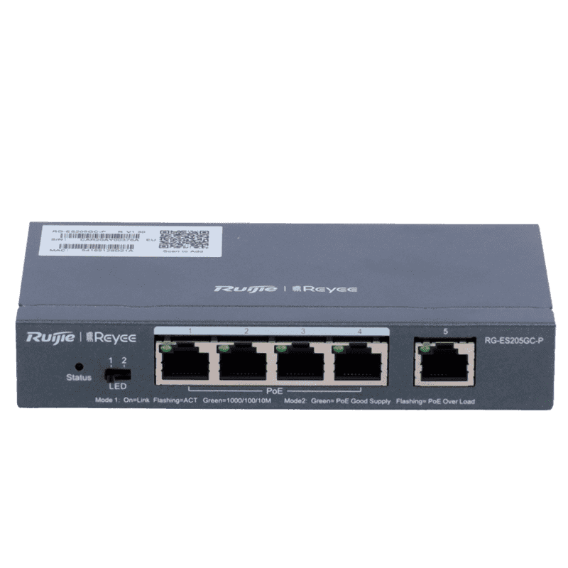RG-ES205GC-P, 5-Port Gigabit Smart Cloud Managed PoE Switc