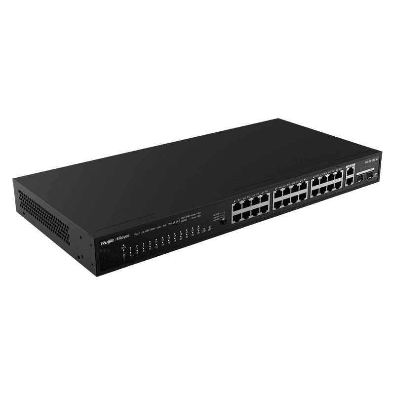 RG-ES126S-P V2, 24-Port 10/100 Mbps with 2-Port Gigabit Rackmount PoE Switch