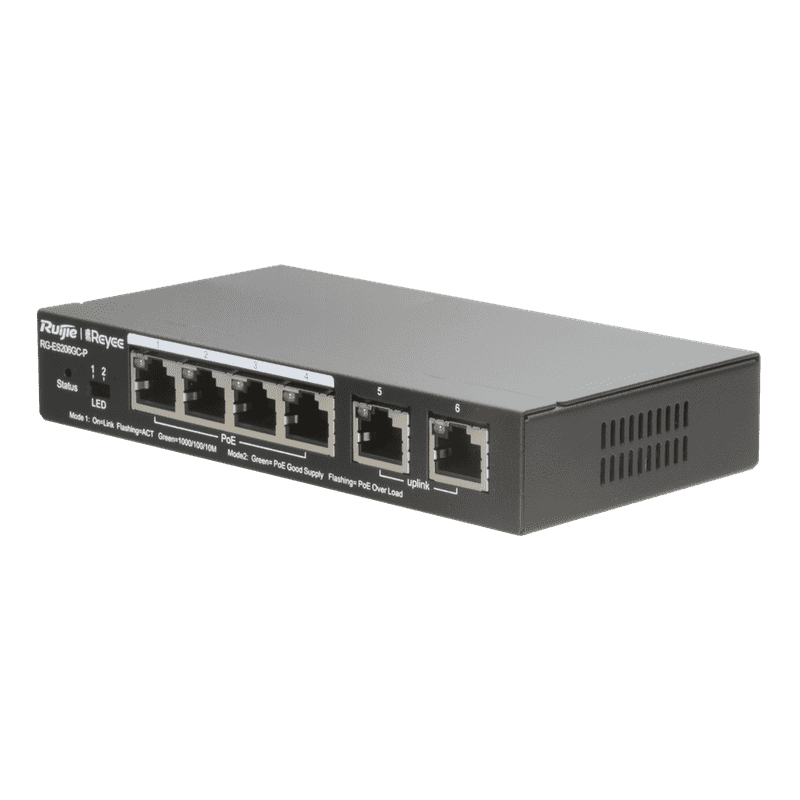 RG-ES206GC-P, 6-Port Gigabit Smart Cloud Mananged PoE Switch