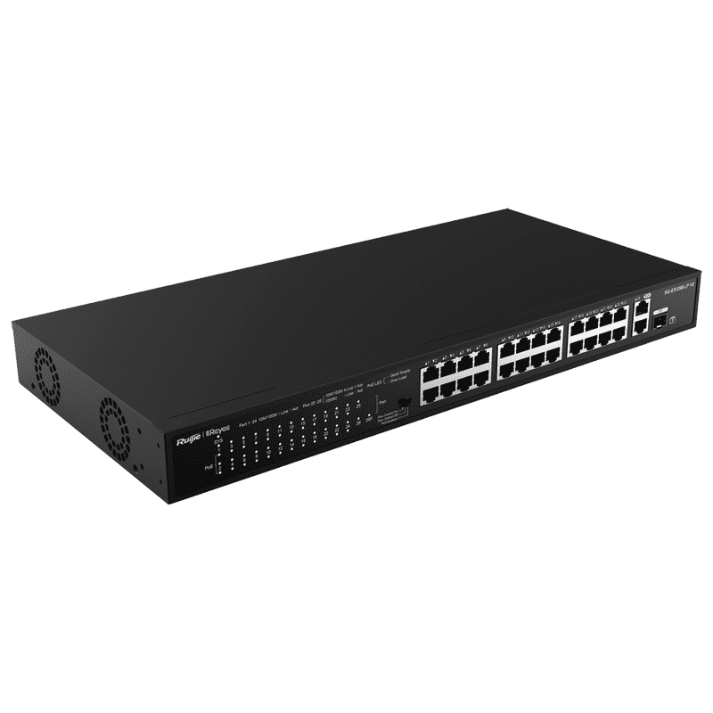 RG-ES126S-LP V2, 24-Port 10/100 Mbps with 2-Port Gigabit Rackmount PoE Switch