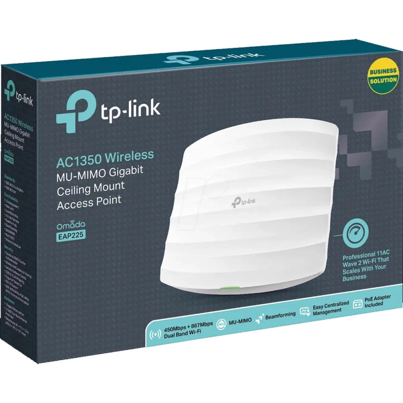 TP-Link Omada EAP225 AC1350 Wireless Ceiling Mount Access Point Seamless Roaming Gigabit MU-Mimo POE Powered w/ PoE Injector