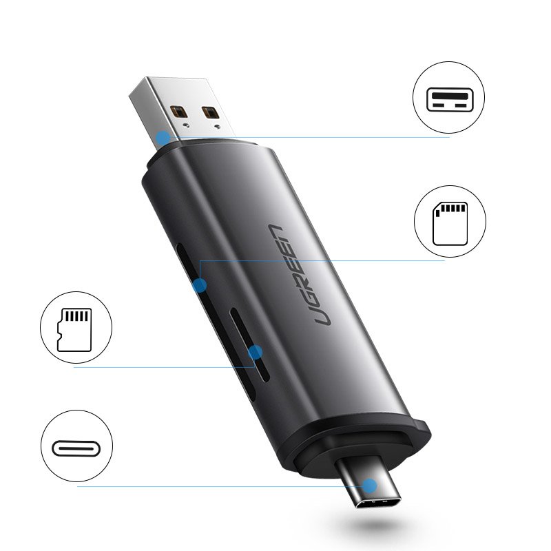 Ugreen SD / micro SD Card Reader For USB 3.0 / USB Type C 3.0 Gray - 50706