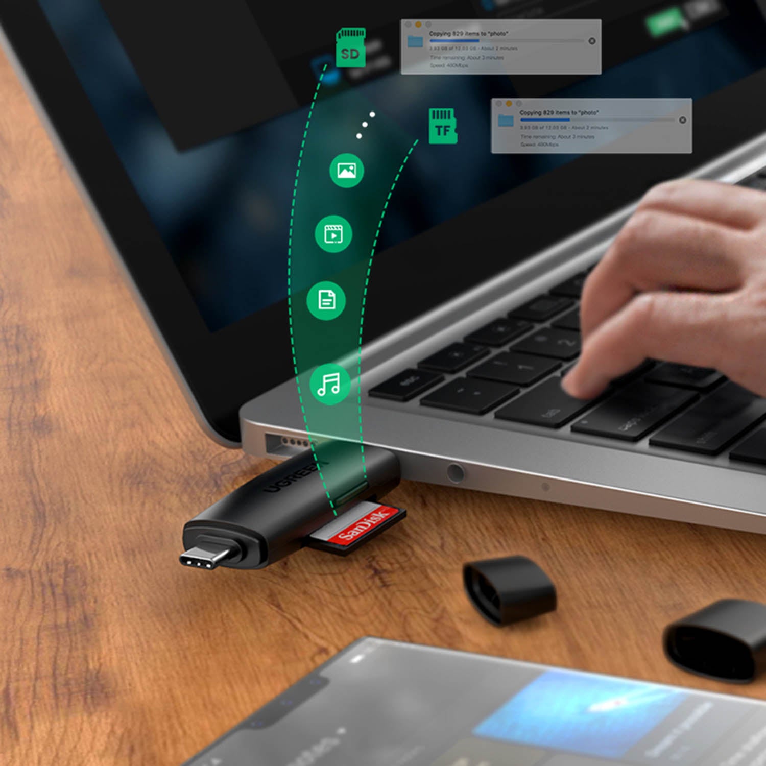 Ugreen Adapter SD / micro SD Card reader (USB-A / USB-C) Black - 80191