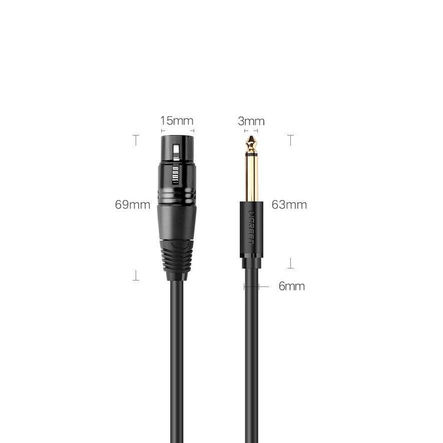 Ugreen Audio Cable XLR Microphone Cable (Female) - 6.35mm Jack (Male) 2M Black - 20719