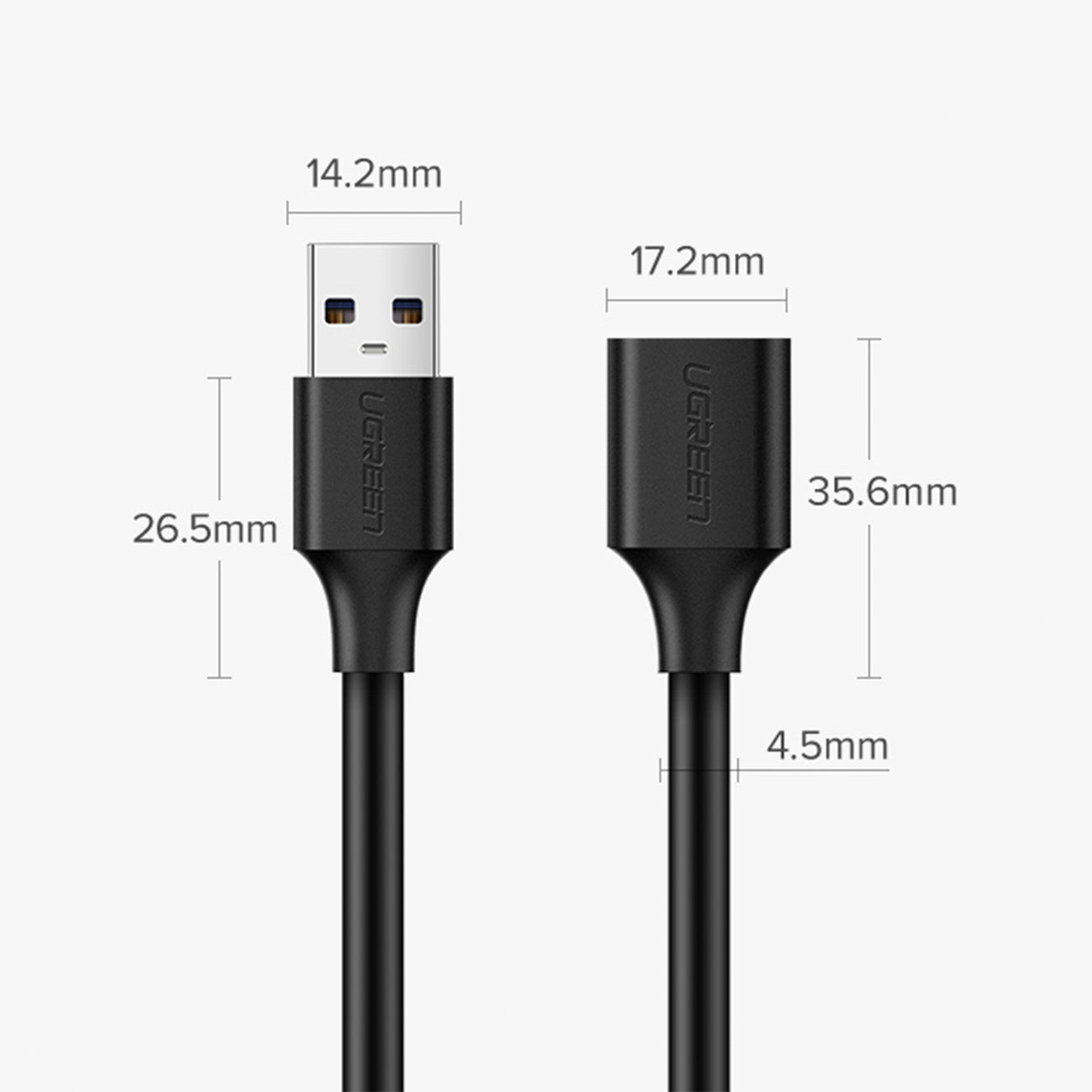 Ugreen Extension Cable USB (Male) - USB (Female) 2.0 480Mbps 3M Black - 10317