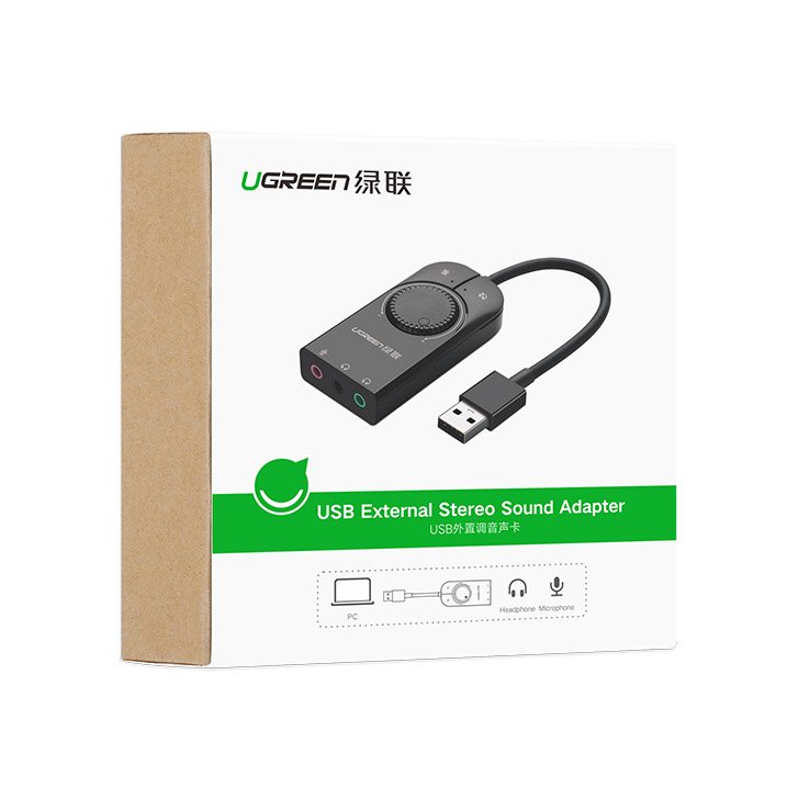 Ugreen External Sound Card Music USB Adapter - 3.5mm Mini Jack With Volume Control 15cm Black - 40964