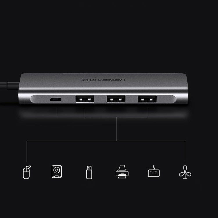 Ugreen multifunctional HUB USB Type C 3.0 Power Delivery 3x USB 3.0 / HDMI Gray 50209