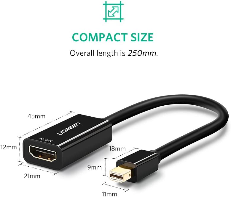 Ugreen 25cm Mini DP to HDMI female converter cable 4K (BLACK) - 40360