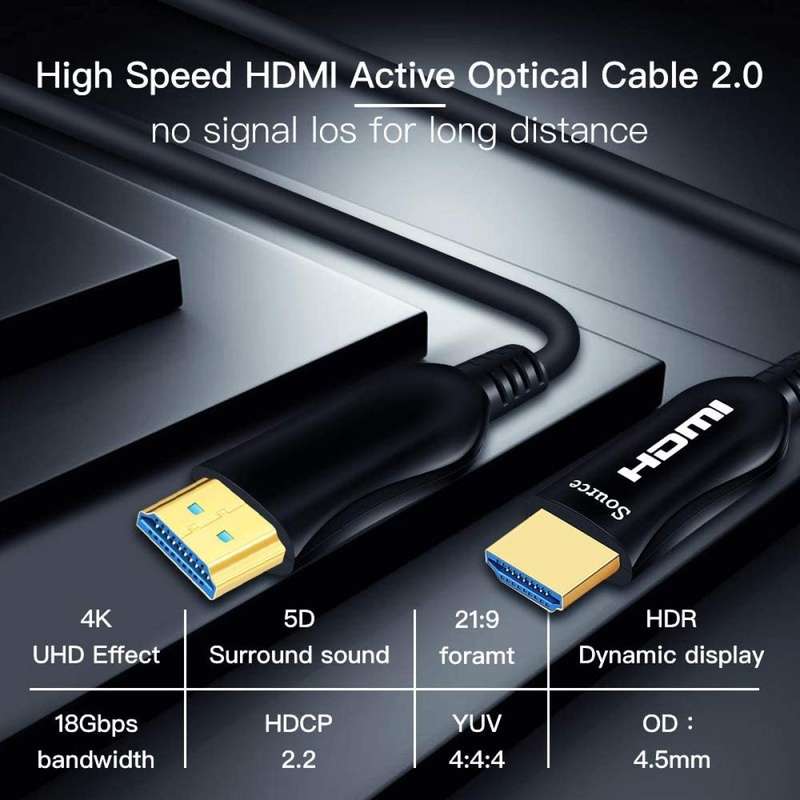 HDMI Optical Cable Support 4K.@60Hz/4:4:4 HDR HDCP High Speed 18Gbps HDMI Lead 16Ft/5M -80M