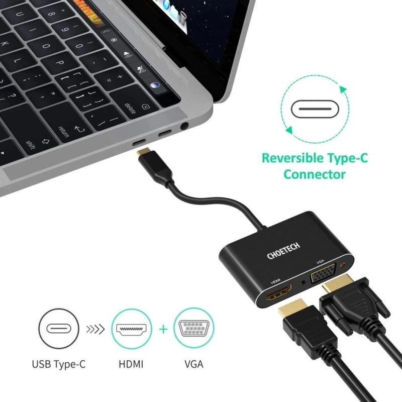 Choetech HUB-M17 USB 3.1 Type C To HDMI & VGA Adapter - Black