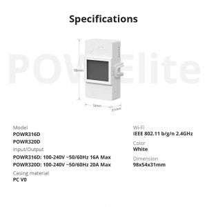 SONOFF POWR320D POW ELITE WITH DISPLAY SMART POWER METER SWITCH 20A RELAY APP CONTROL POWER MONITORING