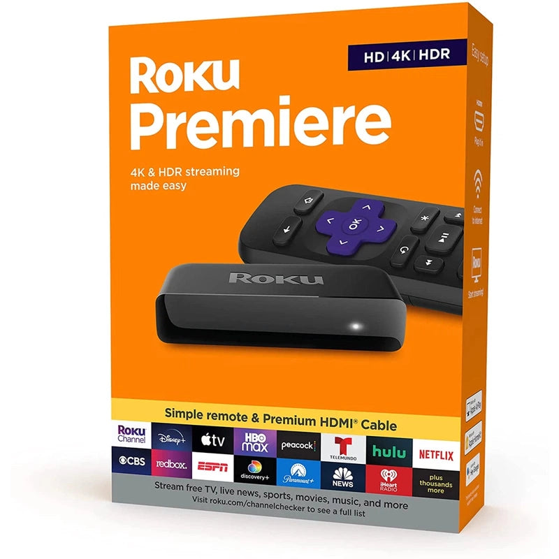 Roku Premiere HD/4K/HDR Streaming Media Player Simple Remote & Premium HDMI Cable, Black
