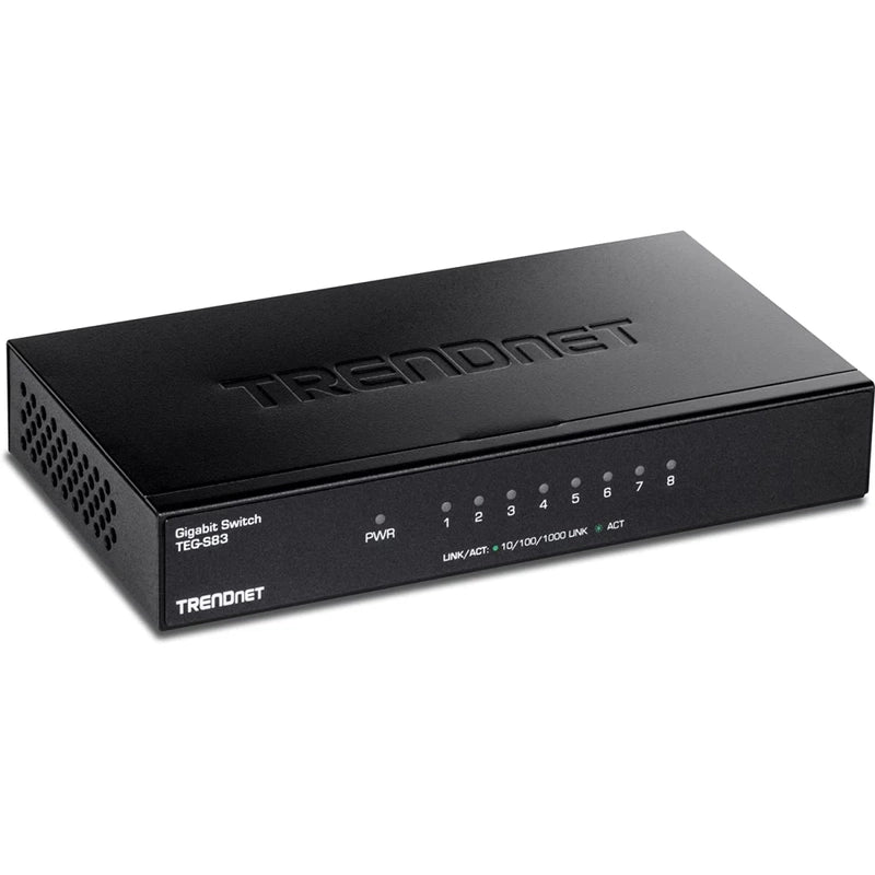TRENDnet TEG-S83 8-Port Gigabit Desktop Switch RJ-45 Ports 16Gbps Switching Capacity Fanless Design Metal Enclosure - Black