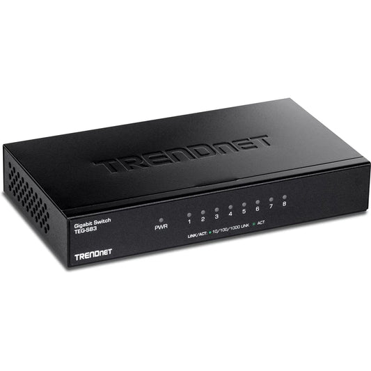 TRENDnet TEG-S83 8-Port Gigabit Desktop Switch RJ-45 Ports 16Gbps Switching Capacity Fanless Design Metal Enclosure - Black