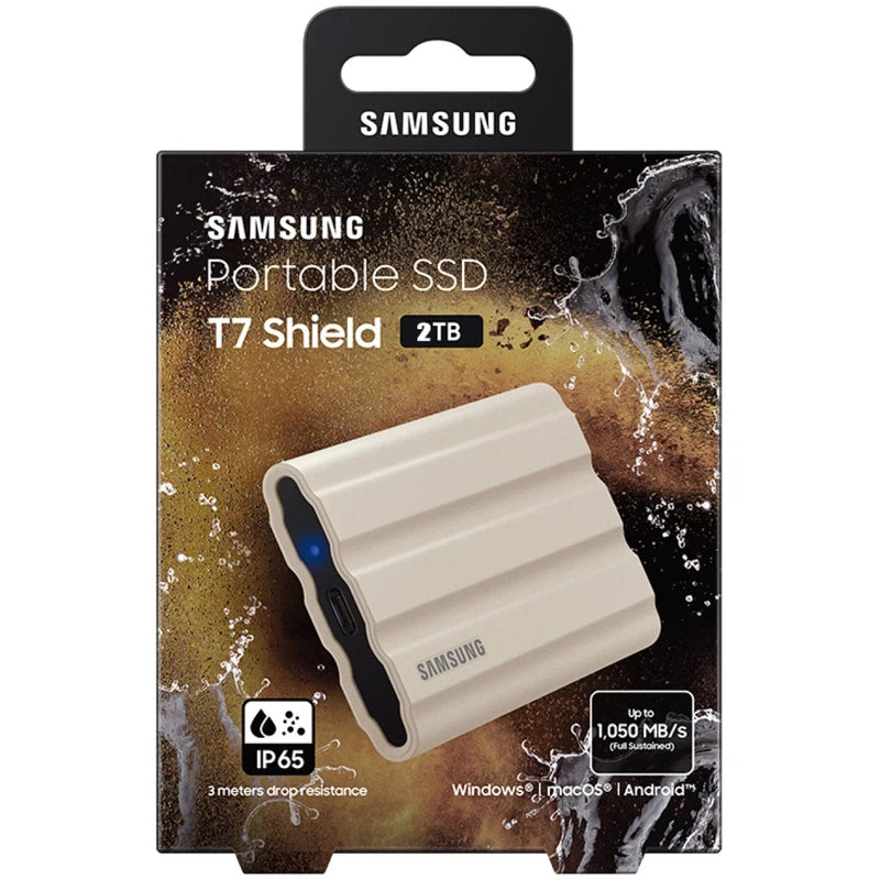 SAMSUNG T7 Shield 2TB Portable SSD USB 3.2 IP65 Rating For water & Dust Resistance For PC / Mac / Android / Gaming Consoles - Beige