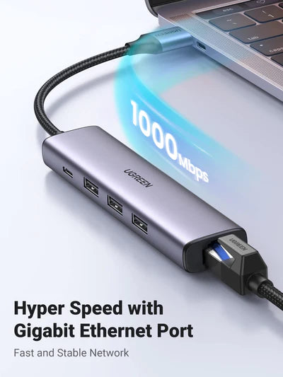 Ugreen 5-in-1 USB 3.0 Hub with Ethernet Adapter - Driver-Free - 60554