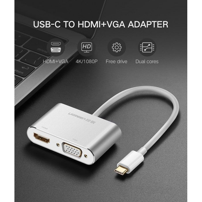 UGREEN - 30843 USB TYPE C TO HDMI + VGA CONVERTER (WHITE)