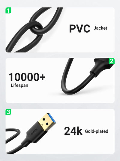 Ugreen cable USB-A - USB-A USB3.0 5Gb/s 0.5M Black - 10369