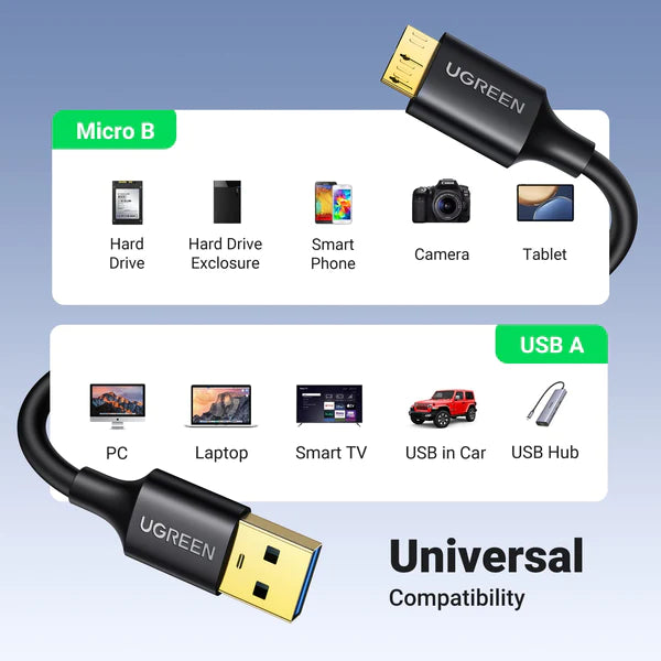 Ugreen USB 3.0 to Micro USB-B Hard Drive Cable 1M - 10841