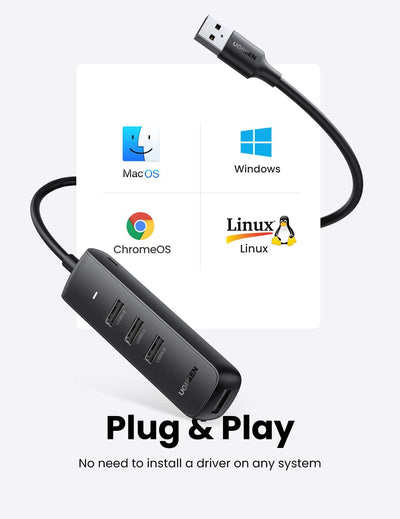 Ugreen USB 3.0 Splitter with 1M Cable - 4 Ports, 5Gbps - 80657