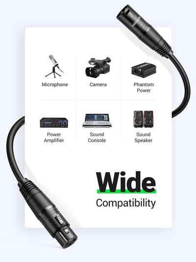 Ugreen Cannon XLR Male to Female Microphone Extension Cable 1M Black - 20708