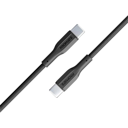 Promate XCord-CC USB-C to USB-C Cable 60W Power Delivery Fast Charging Type-C Cable 1m Anti-Tangle Silicone Cord - Black
